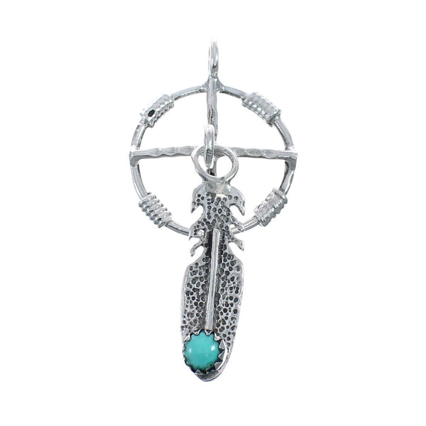 Zuni Sterling Silver Turquoise Medicine Wheel Feather Pendant AX128908